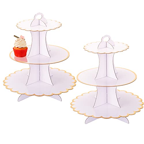 White Tiered Cupcake Stand 2 Pack, Mrpapa 3 Tier Serving Tray For Party Decor, Cup Cake Tower Holder For 24 Cupcakes, Dessert Holder For For Birthday Graduation Baby Shower Tea Party (White) #TOP14