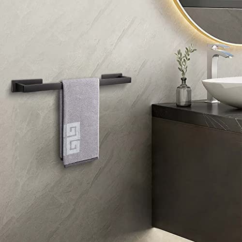 Nearmoon Self Adhesive Bathroom Towel Bar-Stainless Steel Square Bath Wall Shelf Rack Hanging Towel Stick On Sticky Hanger Contemporary Style, No Drilling （Matte Black , 16-Inch Towel Rack） #TOP6
