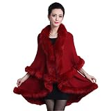 Cool&D Damen Poncho Cape Winter Umhang Strickjacken mit Kunstfell Kragen Kunstpelz Stolen