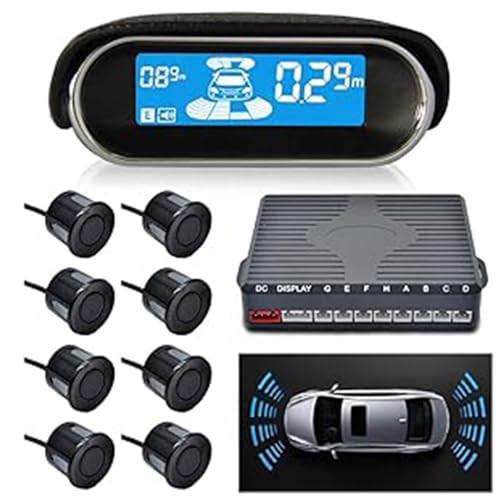 Riloer Radar Detector, 8 Ultrasonic Probe Parking Sensors, LCD Display, Dual-core Front and Rear View Reverse Radar System, Black