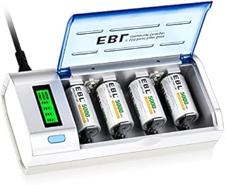 EBL 906 Smart Charger for AA AAA C D 9V Rechargeable Batteries with 4 Pieces 5000mAh C Rechargeable Batteries