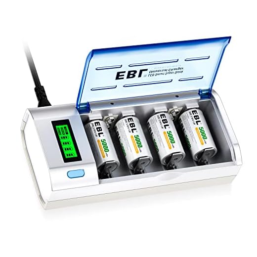 EBL 906 Smart Charger for AA AAA C D 9V Rechargeable Batteries with 4 Pieces 5000mAh C Rechargeable Batteries