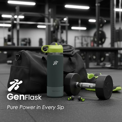 Image of VBOTT GENFLASK-FIGO - 600 ml |Thermosteel Flask with Straw Sipper with Finger Loop| SS 304 Water Bottle|Hot /Cold-18 /24 hrs|Insulated Bottles| Military Green /Bright Green Colour| Multipurpose