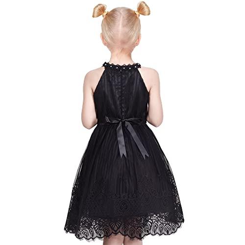Sunny Fashion Girls Dress Black Lace Rhinestone Halter Neck Formal Party Ball Gown Size 6 #TOP2