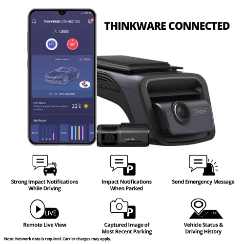 Image of THINKWARE U3000 4K Dash Cam Front and Rear 2CH STARVIS 2 Sensor Super Night Vision Dashcam for Car Camera 5GHZ WiFi GPS Radar Buffered Parking Mode CPL Filter Red Light Speed Camera Alerts OBD Cable