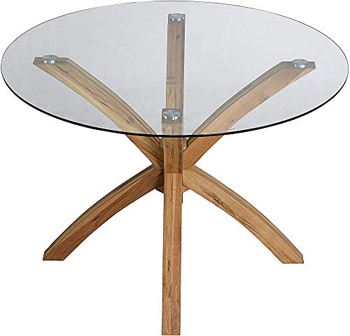 ACWZX La Tapa del Cristal, Mesa Redonda de Cristal con Patas de Roble Macizo 110 x 110 x 76 cm