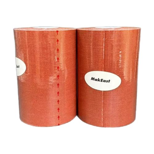 Image of 2 Rolls Trans Tape for Transitioning Extra Wide Chest Binding Tape Latex Free FTM Chest Binder with Nipple Covers Ultra Sticky Waterproof & Flexible 4 in X 16.5 ft (Tan)