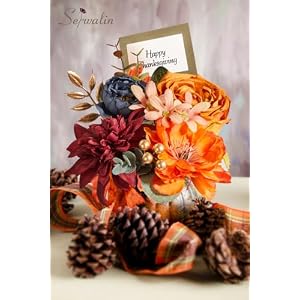 Serwalin Fall Flowers Artificial Orange Burgundy Silk Flowers Fake Wedding Flowers Combo for Home Party Decoration Silk Cake Flowers for Bridal Bouquets Floral Arrangements