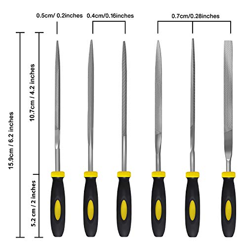 kapoua Needle File Set, 6 Pieces Hand Metal Files, Hardened Alloy Strength Steel Set Includes Flat, Flat Warding, Square, Triangular, Round, and Half-Round File