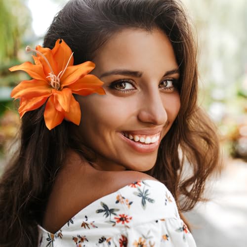 6 Pinzas para cabello con flores de lirio artificial multicolor miniatura 5
