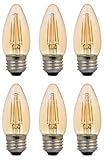 (6 Pack) Sylvania 79536-40 Watt Equivalent Vintage LED B10 Light Bulb E26 Medium Base Blunt Candle Tip 40W Retro Antique Edison Filament Warm Amber Glow (Not White) Indoor Outdoor Non Dimmable
