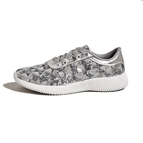BELOS Women's Glitter Shoes Sparkly Lightweight Metallic Sequins Tennis Shoes Casual Retro Braided Walking Shoes