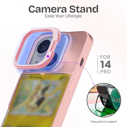TopWrack iPhone 14 Pro Card Holder Case, Clear Card Display Phone Case with Built-in Stand & Card Slot, Shockproof Protective Cover for Trading Cards, Photocards & IDs (Pink) by TopWrack - Used condition - Image 4