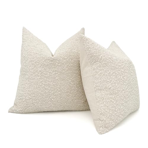 HOMFINER Set di 2 federe per cuscini in bouclé, 45,7 x 45,7 cm, color crema beige, testurizzate, moderne, stile bohémien, decorative, per divano, letto, soggiorno