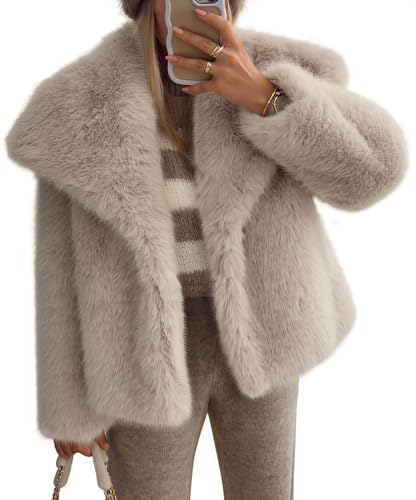 ZESICA Women's Winter Faux Fur Coats Fluffy Jacket 2025 Trendy Long Sleeve Lapel Shaggy Warm Outerwear with Pockets