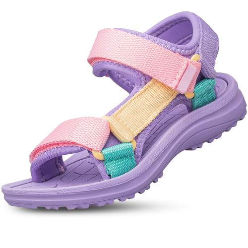 YHOON Girls Sandals Adjustable Double Strap Open-Toe Athletic Lightweight Unisex Child Sport Sandals Summer Outdoor Light Purple Big Kids Size 3 by YHOON - Used condition - US$13.39