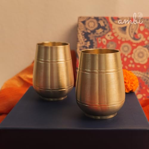 Image of Gift Set of 2 Lead Free 100% Pure Kansa Heavy Damru Glass - 330 ml Each | Festival Gift Box, Diwali Gifting, with a Beautiful Box | Gift Hamper