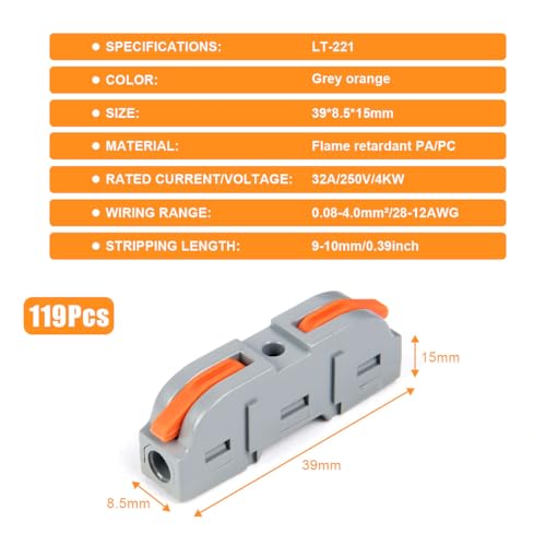 flintronic Wire Connectors, 119Pcs Quick Dual Wire Terminal Block, 2 Pin Peel-free Push-type Design Connectors - Image 2