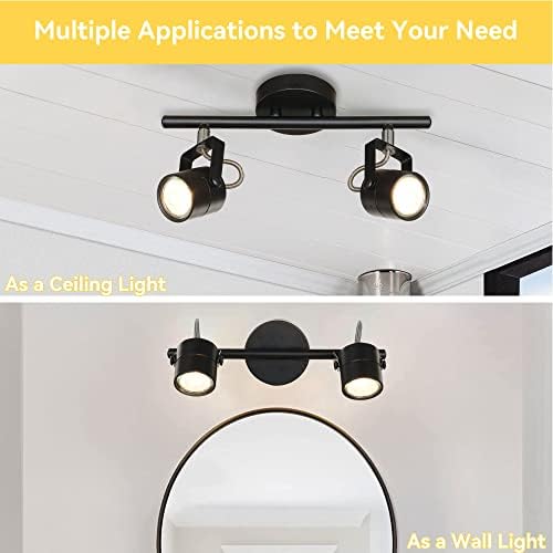KARMIQI LED Ceiling Spot Lights, Angle Adjustable Modern 2 Way Spot Light, Indoor Black Industrial Ceiling Down Lights for Kitchen Living Room Bathroom Bedroom Bar Porch(with 2X 4W GU10 Bulbs, 3000K)