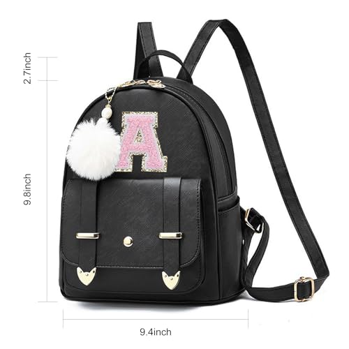 Image of Initial Cute Mini Backpack, Small Backpack Purse for Women Personalized Letter Style Small Leather Backpack Pompom Back Pack Shoulder Bag for Gifts, Travel - White (Letter M)