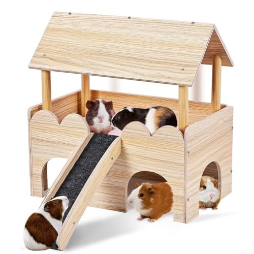 Accessoire de cage hamster cochon d inde avec cachette en bois grise