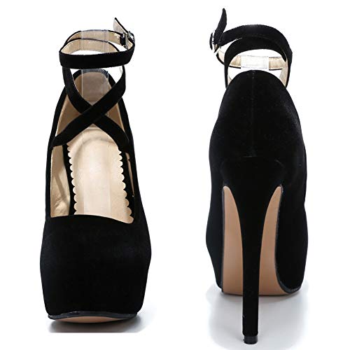 Fereshte Women's Ankle Strap Platform High Heels Party Dress Pumps Shoes Beige/Black 44-270Mm - Us 10.5 #TOP3