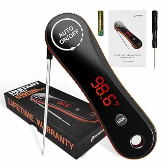 Digital Meat Thermometer 0.5s Instant Read, Paysean ±0.5℉ with Auto-Rotating Backlit Display, IP67 Waterproof and Calibration for Cooking, Candy, Grilling, BBQ, Liquid, Smoker, Beef
