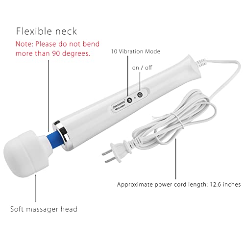 CHARMING 10 Speeds Wired Powerful Handheld Back Massager with Strong Vibration, Personal Therapy Massager for Sports Recovery, Muscle Aches, Full Body Pain (White) - Image 6
