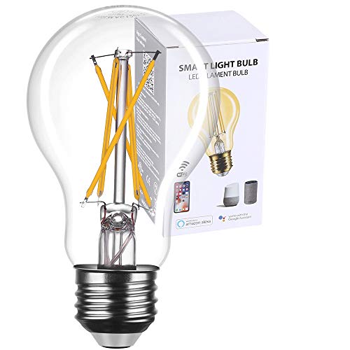 Smart Light Bulb Edison Works with Alexa and Google Assistant, Smart WiFi LED Bulbs Vintage Smart Bulbs No Hub Required, Dimmable Voice Command Control App Remote Control A19 A60 Clear Glass (1 Pack)