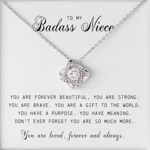 The Love Knot Necklace, To My Badass Niece Gift, Unique Jewelry Pendant for Women, Graduation Christmas Birthday Present Ideas From Aunt and Uncle