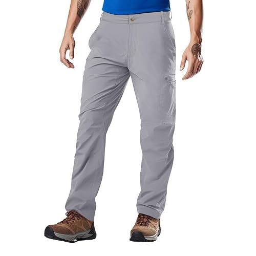 MEETYOO Men's Hiking Cargo Pants Waterproof Tactical Lightweight Stretch Camping, Light Grey, Medium