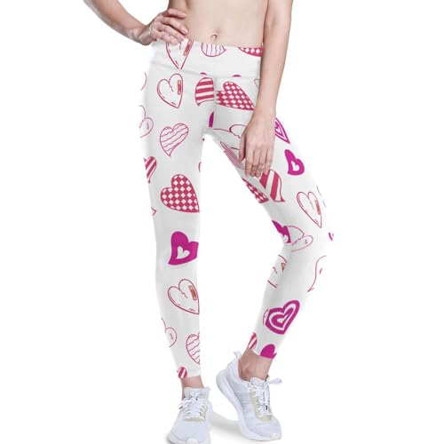 Yuiboo Yoga Leggings for Women Printed Cute Heart Or Love Icons with Doodle Style Gym Clothes High Waisted Leggings for Women, Cute Heart Or Love Icons With Doodle Style, Large