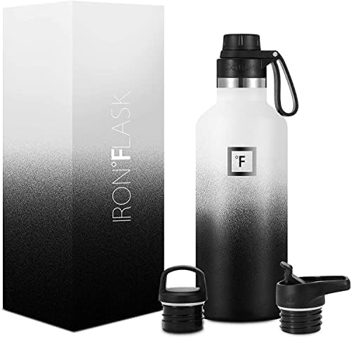 IRON °FLASK Sports Water Bottle - 32 oz, 3 Lids (Straw Lid) - Leak Proof, Durable Double Walled Stainless Steel - Gym Bottles for Men, Women & Kids - Insulated Thermos, Hot & Cold Hiking Canteen