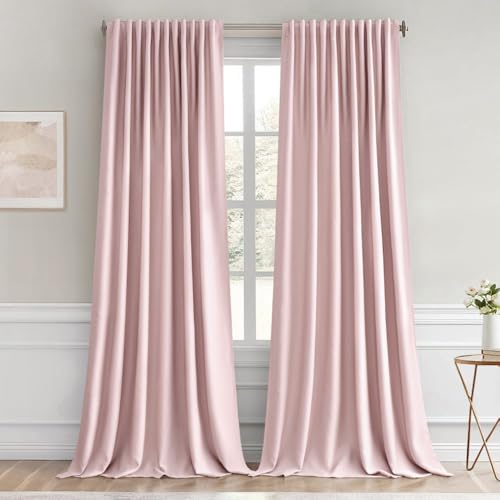 MIULEE Light Pink Back Tab Blackout Curtains 66x96 Inch Length 2 Panels Set