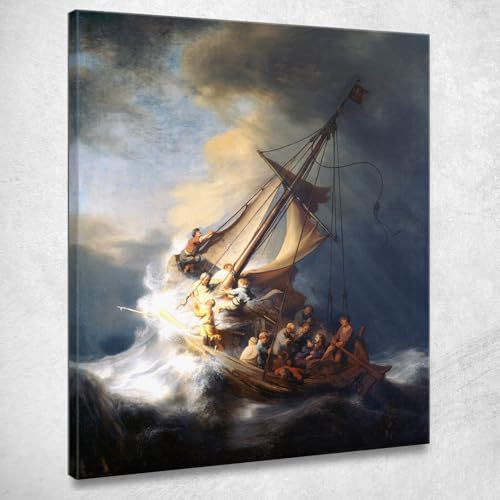 La tormenta sobre el mar de Galilea Rembrandt Van Rijn, rvr247 - Cuadro impreso sobre lienzo, 150 x 120 cm
