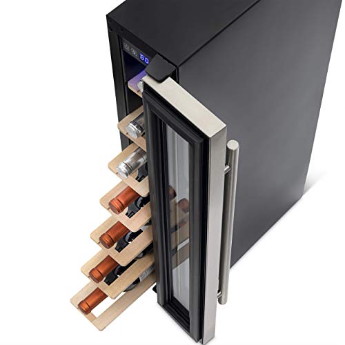 NewAir 6" Built-in or Freestanding 7 Bottle Wine Fridge, Bar Cabinet Mini Wine Cooler with Beech Wood Shelves, Stainless Steel Wine Cellar for Red, White, and Sparkling Wine