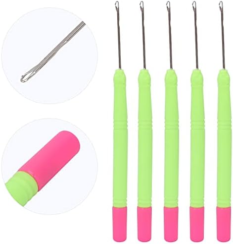 Generic Crochet Hook Needle for Braiding Hair Extensions Comfortable Grip Easy to Use 5pcs (Green Handle and Rose red Tail) — view 8