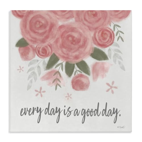 Stupell Industries Pink Roses Blossom Phrase, 24 x 24 Inch Canvas Wall Art
