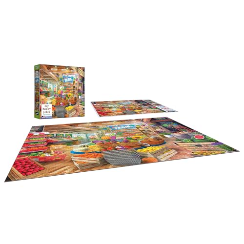RoseArt - My Happy Place - Organic Fresh Market 1000 Piece Jigsaw Puzzle, Colorful Farm Stand Scene, Made in USA by RoseArt - Used condition - Image 3