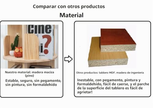 Miniatura 9 de Heehee Estantería Giratoria De 360 Grados, Estantería De Pie Para Suelo De 4 Niveles, Estante De Almacenamiento Para Niños Y Adultos, Organizador De Estantería De Madera Maciza