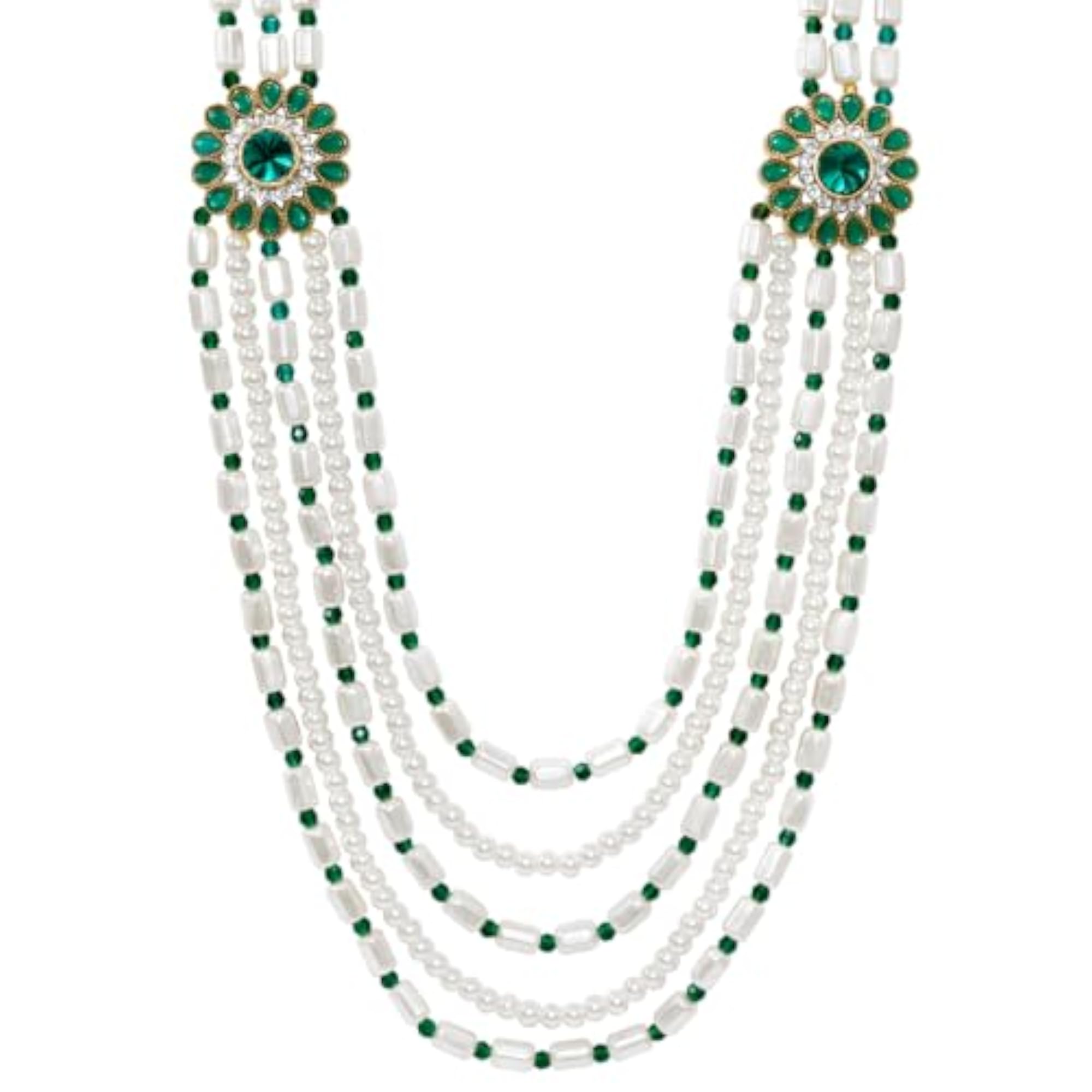 Green White Multi Layer Shervani Haar Necklace, Ethnic Men's Jewellery
