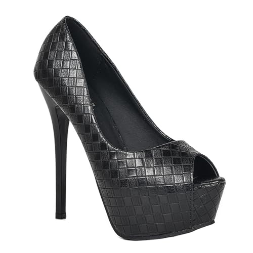 YMPFDGPW Décolleté Da Donna, Sandali Con Plateau E Tacco A Spillo 14 Cm Scarpe Décolleté Décolleté Da Festa Per La Primavera E L'autunno,Nero,39 EU