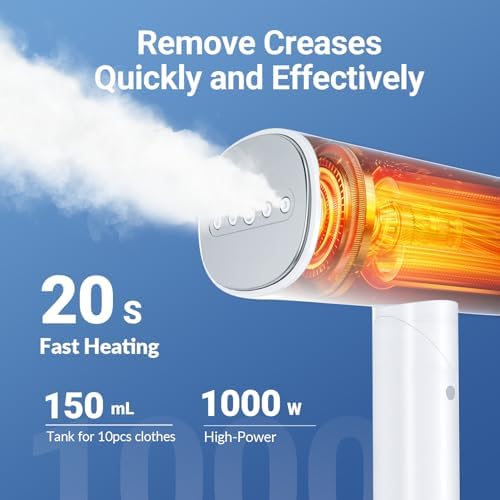 Portable Handheld Clothes Steamer, 1000W Foldable Travel Garment Steamer, 25s Fast Heat Up, 150ml Water Tank, Compact Steamer for Home, Office and Travel