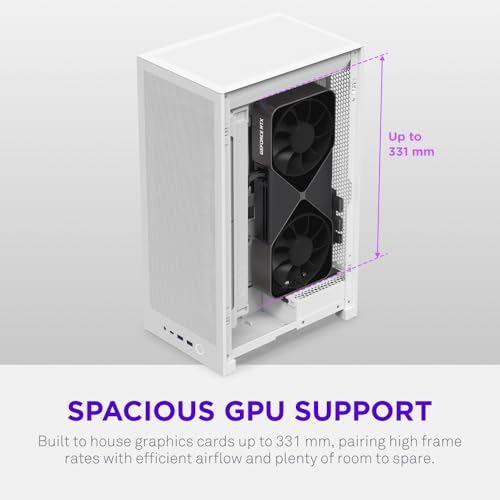 Image of NZXT H2 Flow - Mini-ITX 20.7L Airflow PC Case - White | Compact 20.7L Mini-ITX case with 2 included 120mm top fans and PCIe 5.0 riser. Small-form-factor airflow done right.