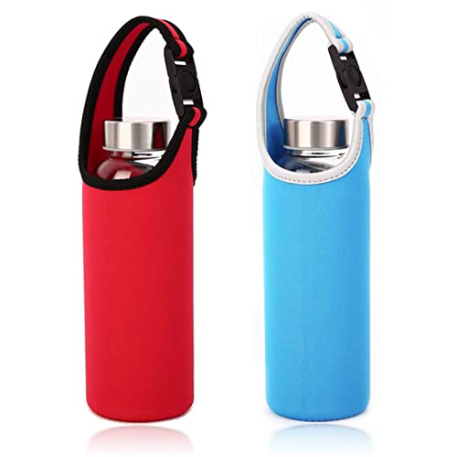 2 Pieces Water Bottle Carrier, Loritaria Neoprene Sleeve Cup Carrier Pouch With Carrying Handle,Fit For 16Oz-21Oz Portable Sport Water Bottle - Red, Blue #TOP4