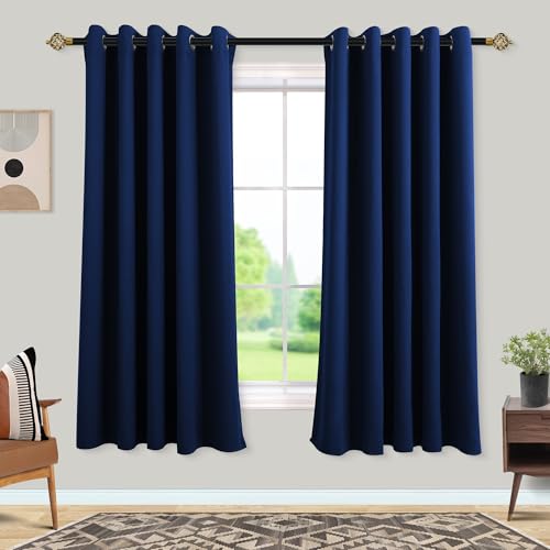 Mrs.Naturall Navy Blue Curtains 72x63 Inch Length for Living Room 2 Panels Blackout Room Darkening Curtains