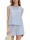 EXLURA Women's Summer 2 Piece Outfits Sleeveless Tank Top Matching Shorts Sets Cotton Striped Sweatsuits Vacation Beach 2025