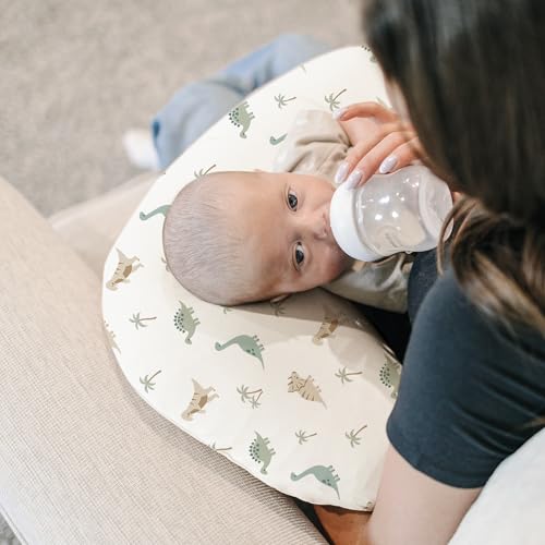 Image of Konssy 2 Pack Nursing Pillow Covers, Stretchy and Soft Nursing Cover for Breastfeeding Pillows, Pillow Slipcover for Baby Girls Boys Newborn (Dino Jungle, Sage)