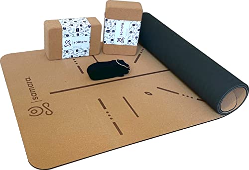 SAMARA Kork Yoga Set mit Premium Korkmatte, 2x100 % ökologischem Yogablock aus Naturkork und Yogagurt - Rutschfeste, nachhaltige TPE Sport- und Fitnessmatte - für Anfänger und Fortgeschrittene Cover