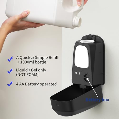 JETWELL Automatic Touch-Less Wall Mount Hand Soap Dispenser Liquid Drop Battery Operated, Black Matte Stainless Steel Cover Large Capacity 34OZ/1000ML for Kitchen Home Commercial Bathroom by JETWELL - Image 3
